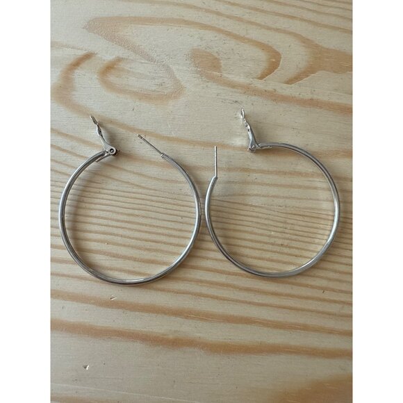 Silver Hoop Earrings Large Diameter Lightweight & Durable - Picture 3 of 5
